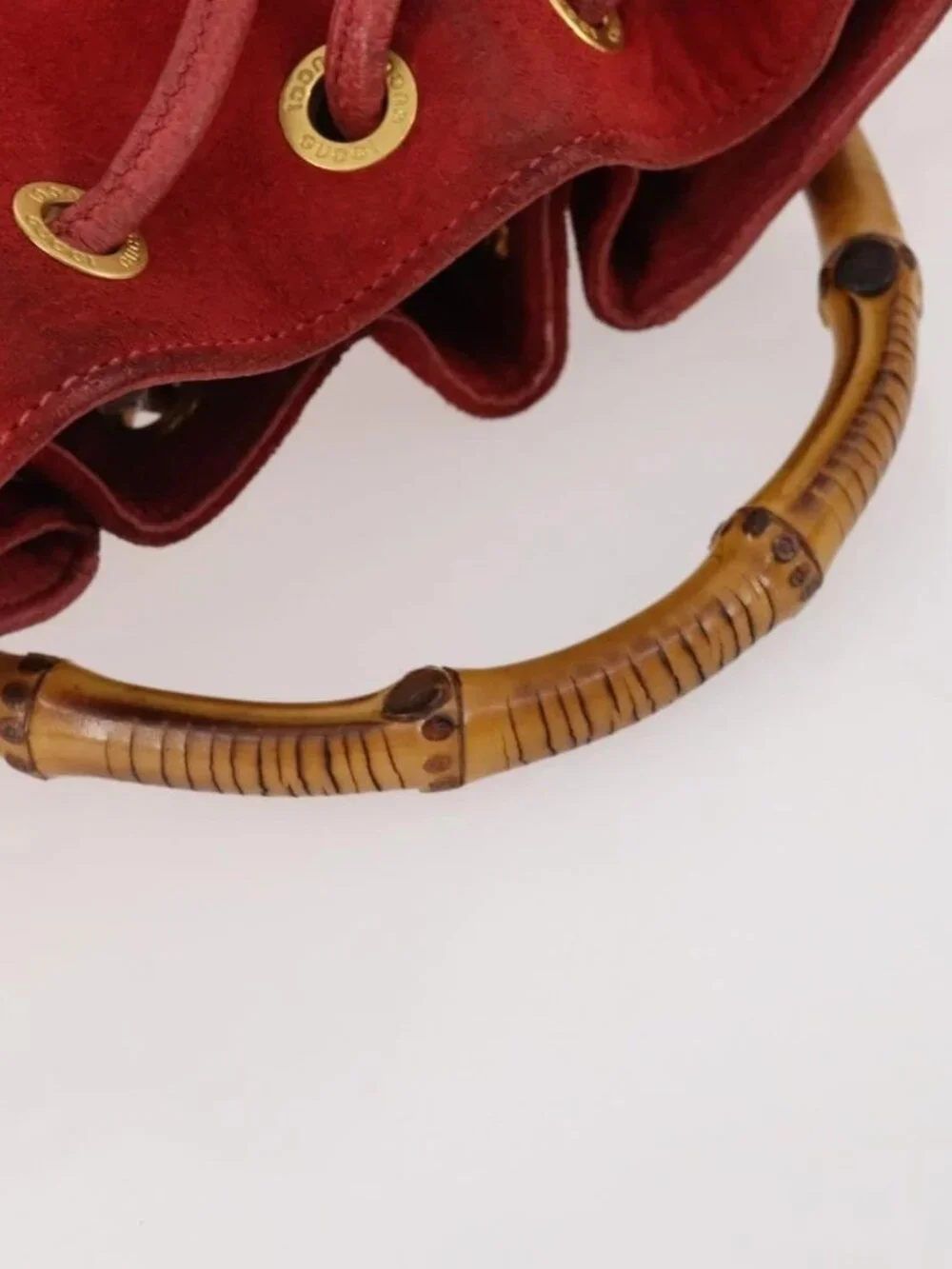 GUCCI Bamboo Shoulder Bag Suede 2way Red Gold 001 2865 1657 Auth INZ038